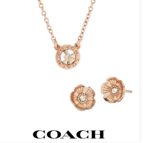 SALE NEW Coach Rose Gold Diamond Earrings & Necklace - Picture 1 of 4